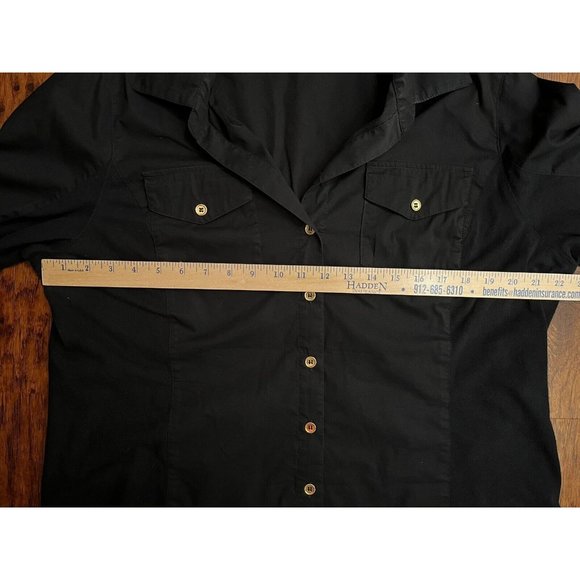 Jones New York Sport Woman Black Button Collared Shirt Stretch Roll Tab Size 1X - Picture 9 of 9
